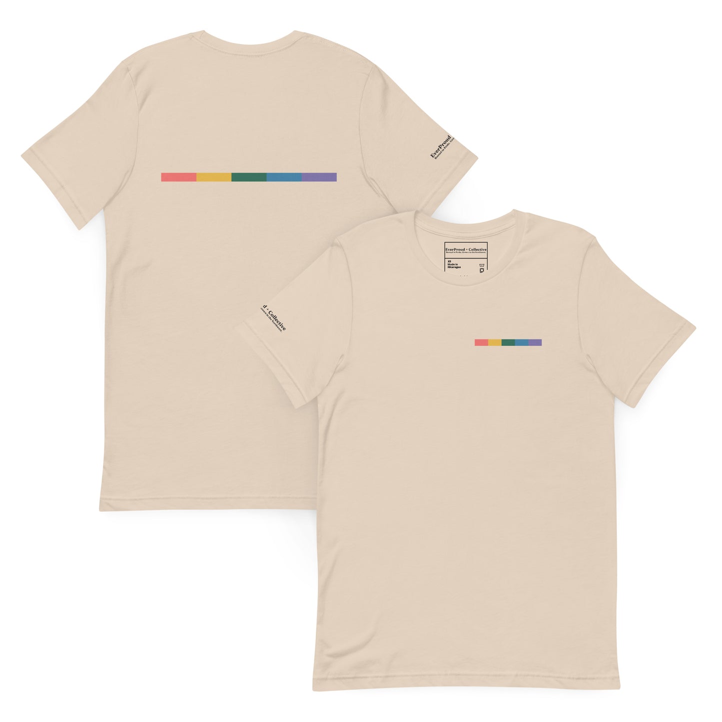 Signal Offset T-Shirt — soft cream, front and back view, queer-owned PNW Pride apparel