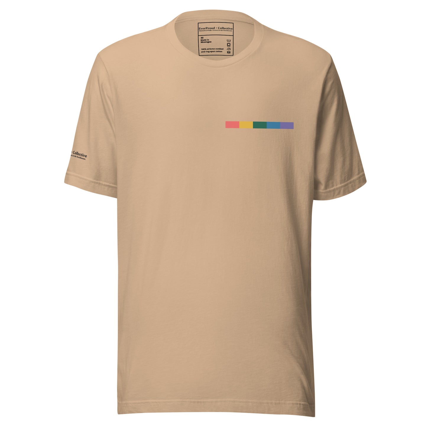 Signal Offset T-Shirt — tan, front view, queer-owned PNW Pride apparel