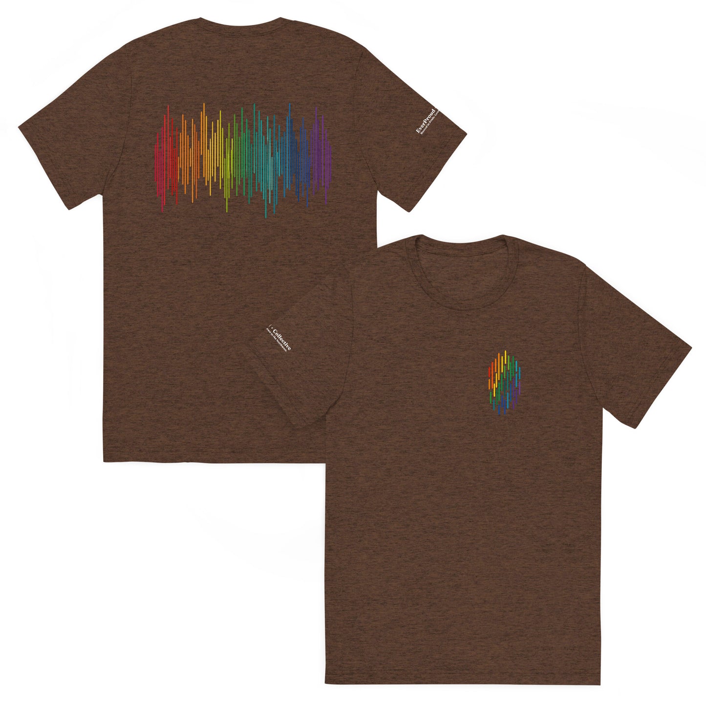 PrideFall T-Shirt — brown triblend, front and back view, queer-owned PNW Pride apparel