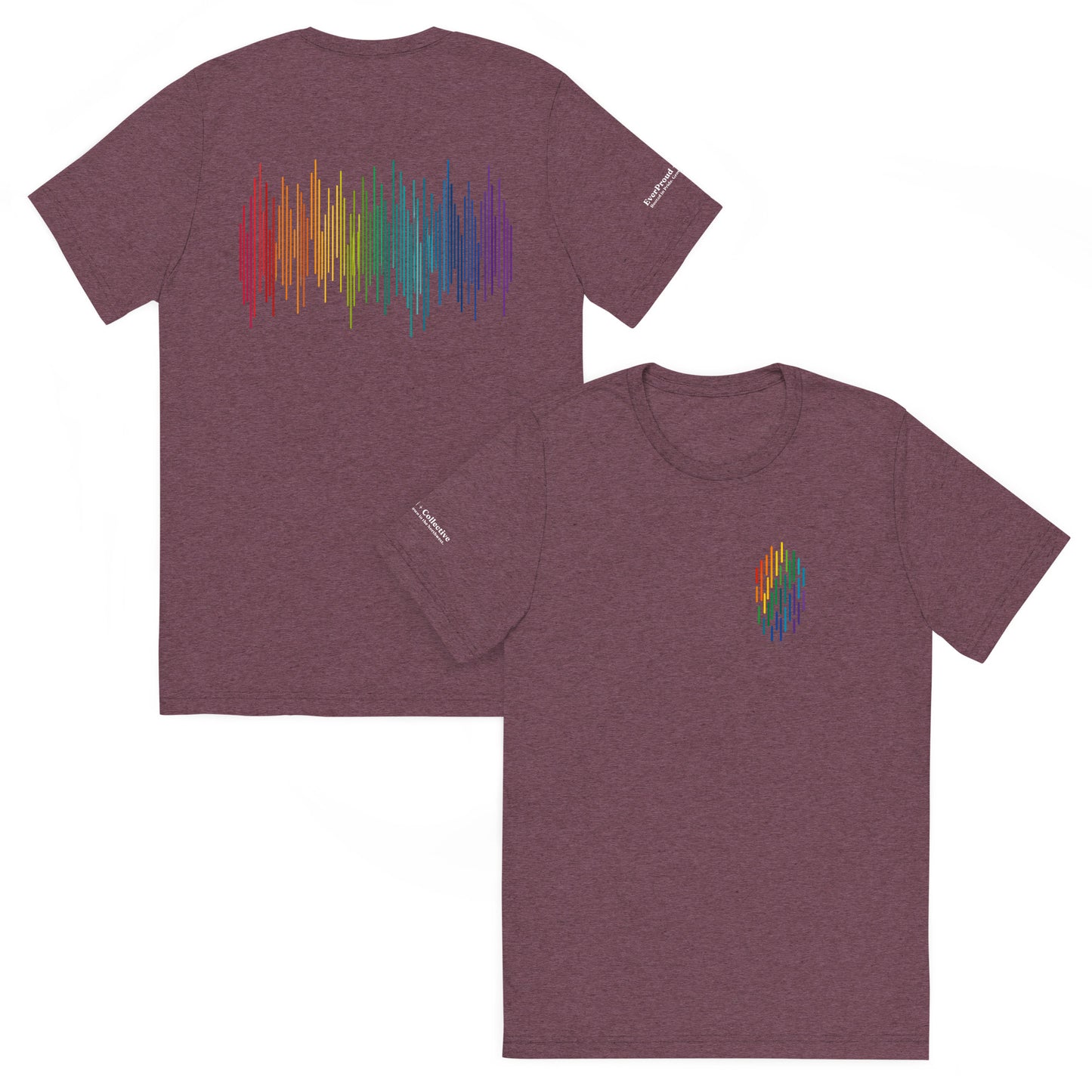 PrideFall T-Shirt — maroon triblend, front and back view, queer-owned PNW Pride apparel