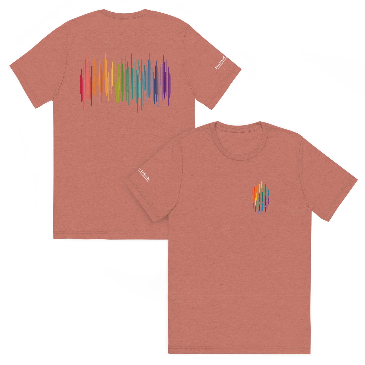 PrideFall T-Shirt — mauve triblend, front and back view, queer-owned PNW Pride apparel