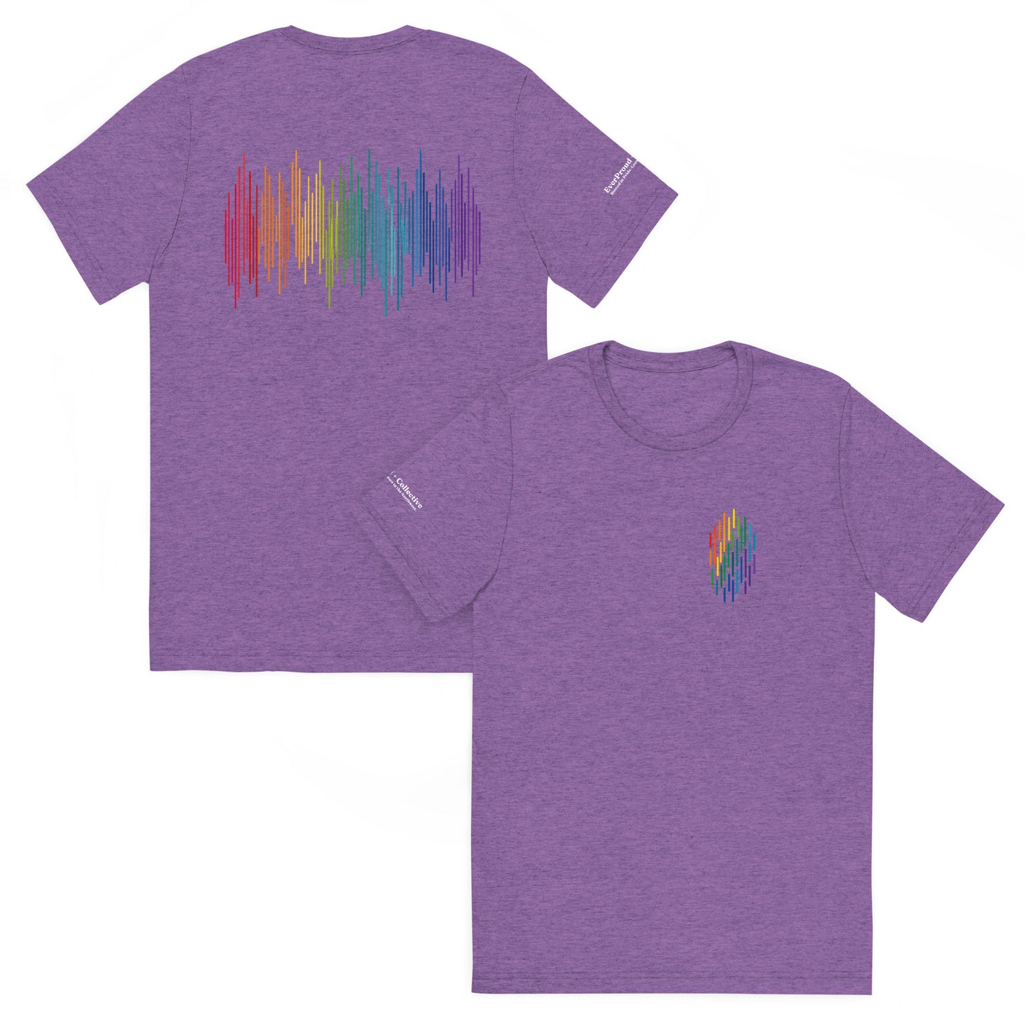 PrideFall T-Shirt — purple triblend, front and back view, queer-owned PNW Pride apparel