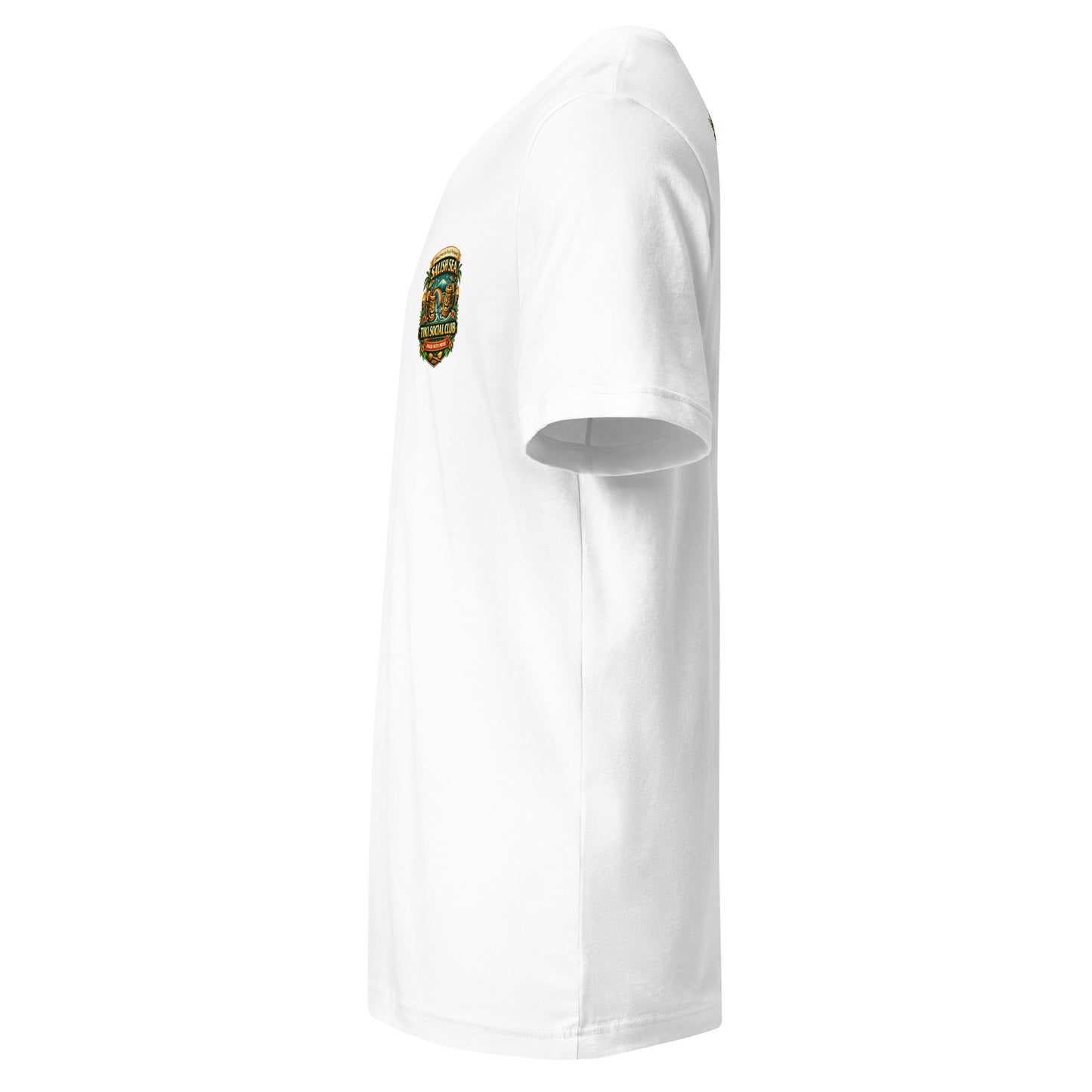 Serving Spirits Retro Tiki Women's Relaxed V-Neck T-Shirt — white, left view, queer-owned PNW Pride apparel