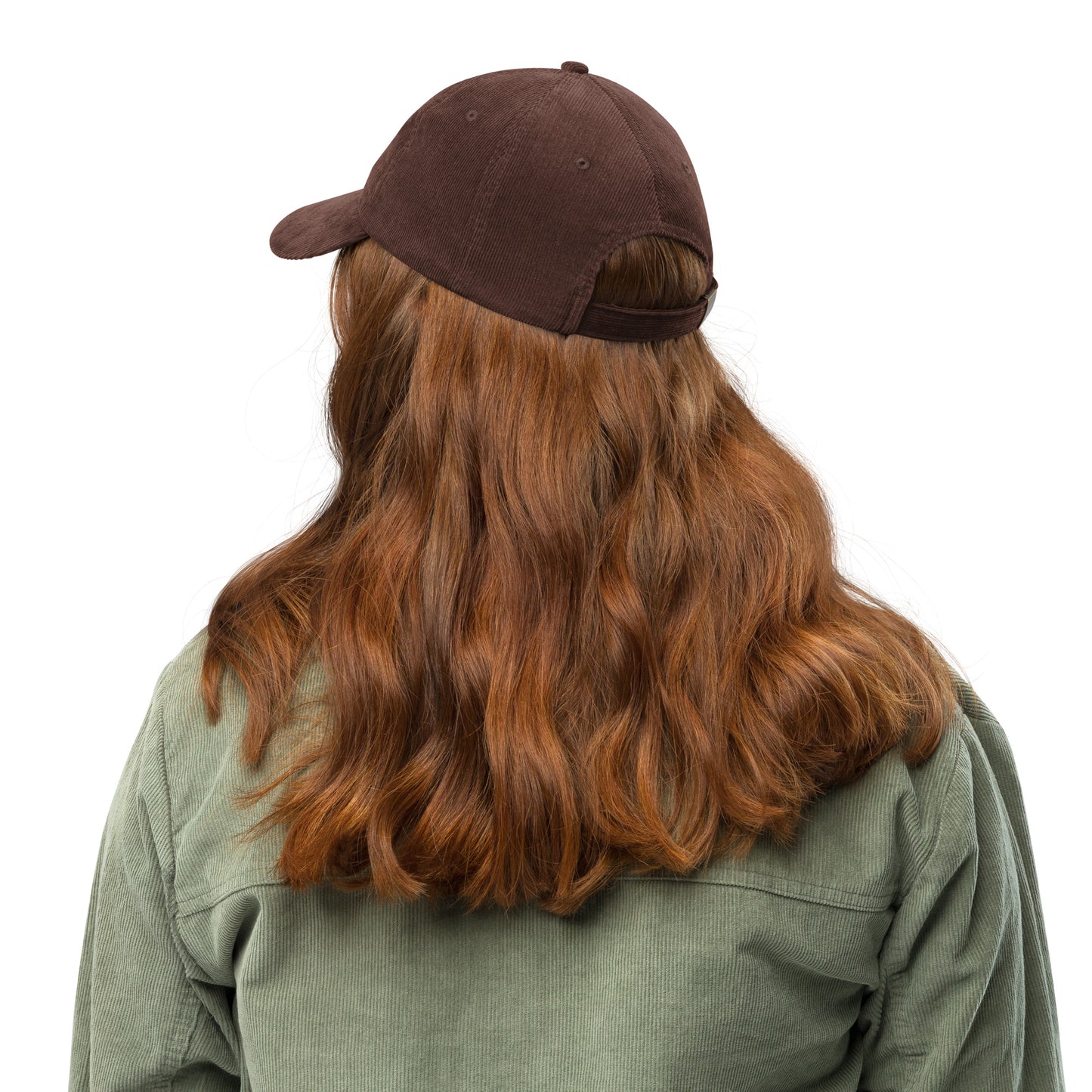 EverProud Logo Minimalist Corduroy Cap — brown, back view, queer-owned PNW Pride apparel