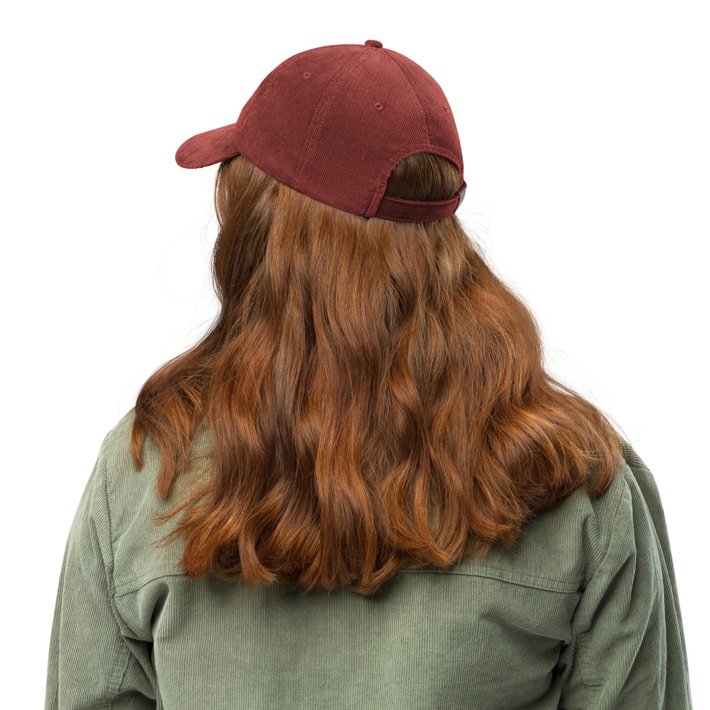 EverProud Logo Minimalist Corduroy Cap — burgundy, back view, queer-owned PNW Pride apparel