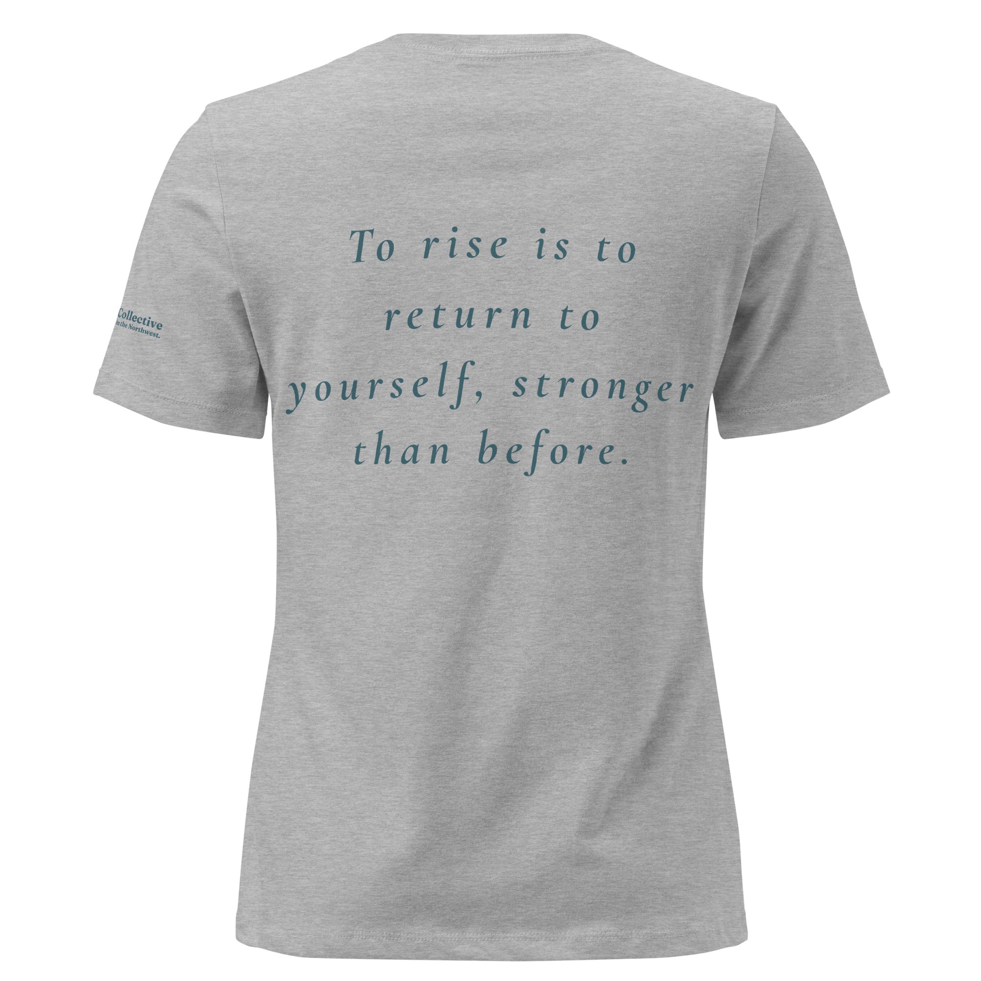 Rise Women's Relaxed T-Shirt — athletic heather, back view, queer-owned PNW Pride apparel