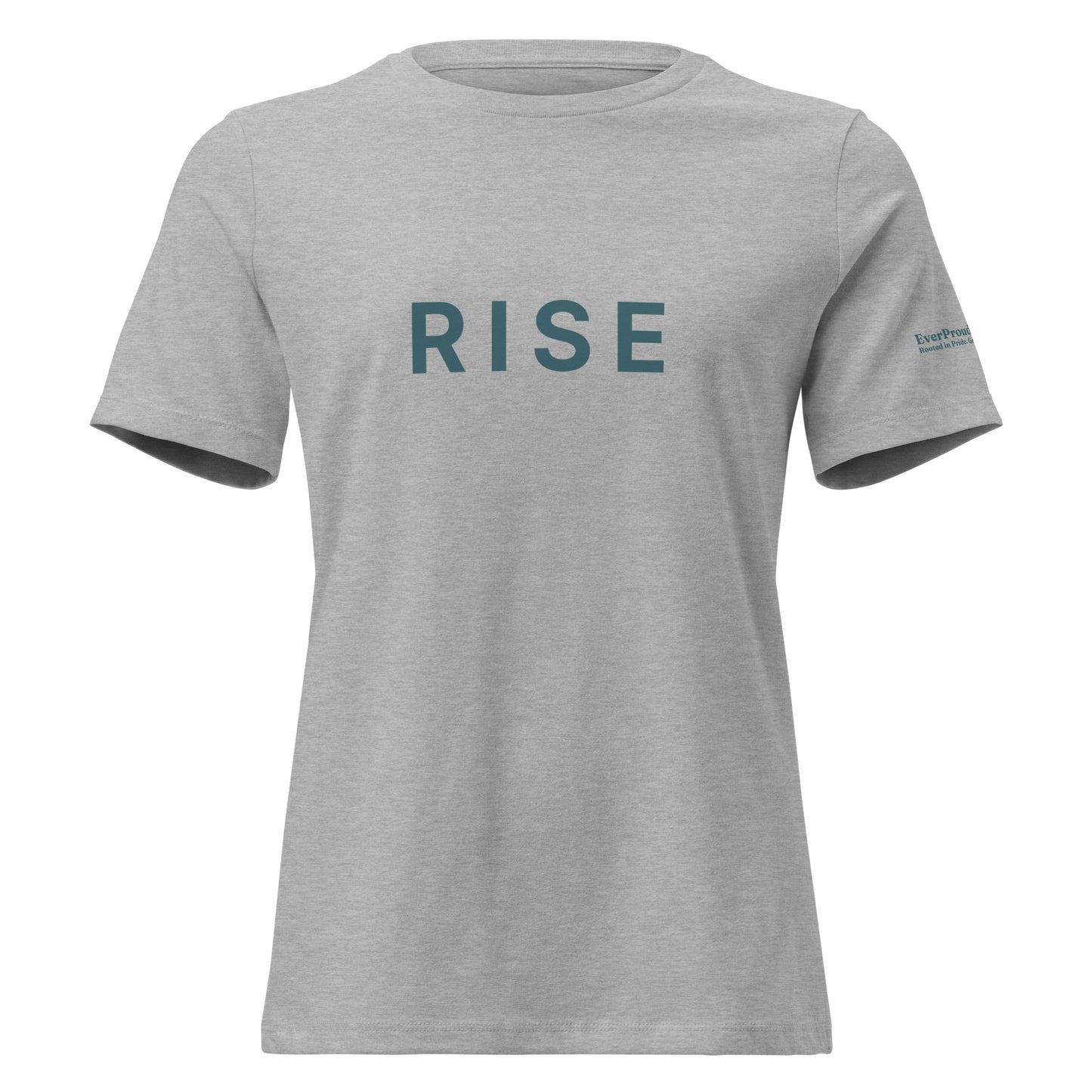 Rise Women's Relaxed T-Shirt — athletic heather, front view, queer-owned PNW Pride apparel