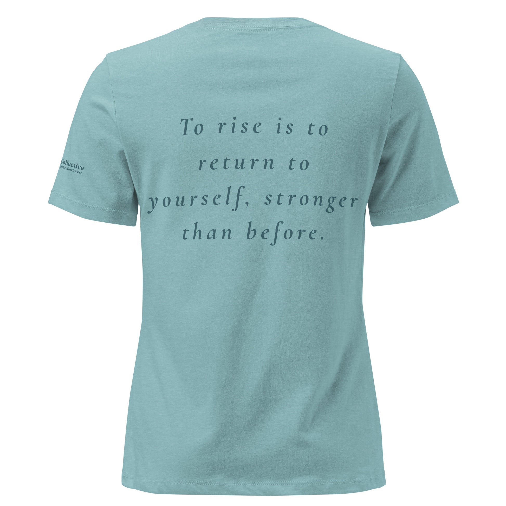 Rise Women's Relaxed T-Shirt — heather blue lagoon, back view, queer-owned PNW Pride apparel