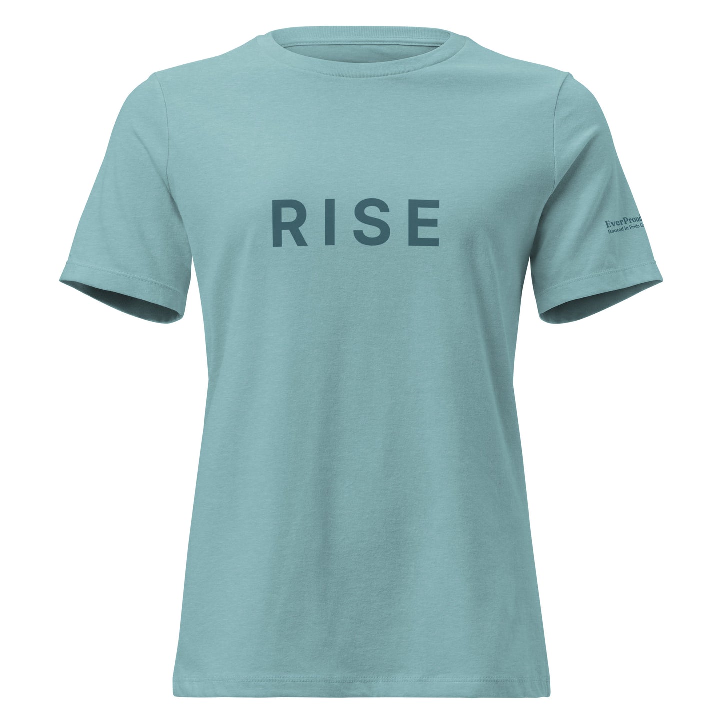 Rise Women's Relaxed T-Shirt — heather blue lagoon, front view, queer-owned PNW Pride apparel