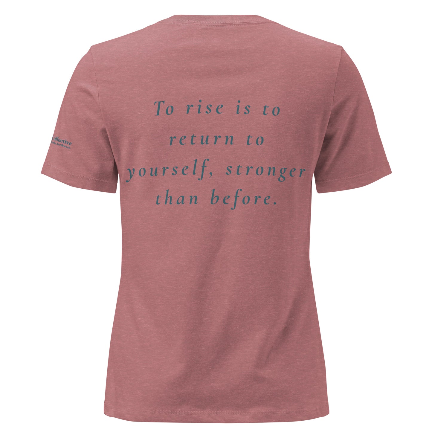 Rise Women's Relaxed T-Shirt — heather mauve, back view, queer-owned PNW Pride apparel