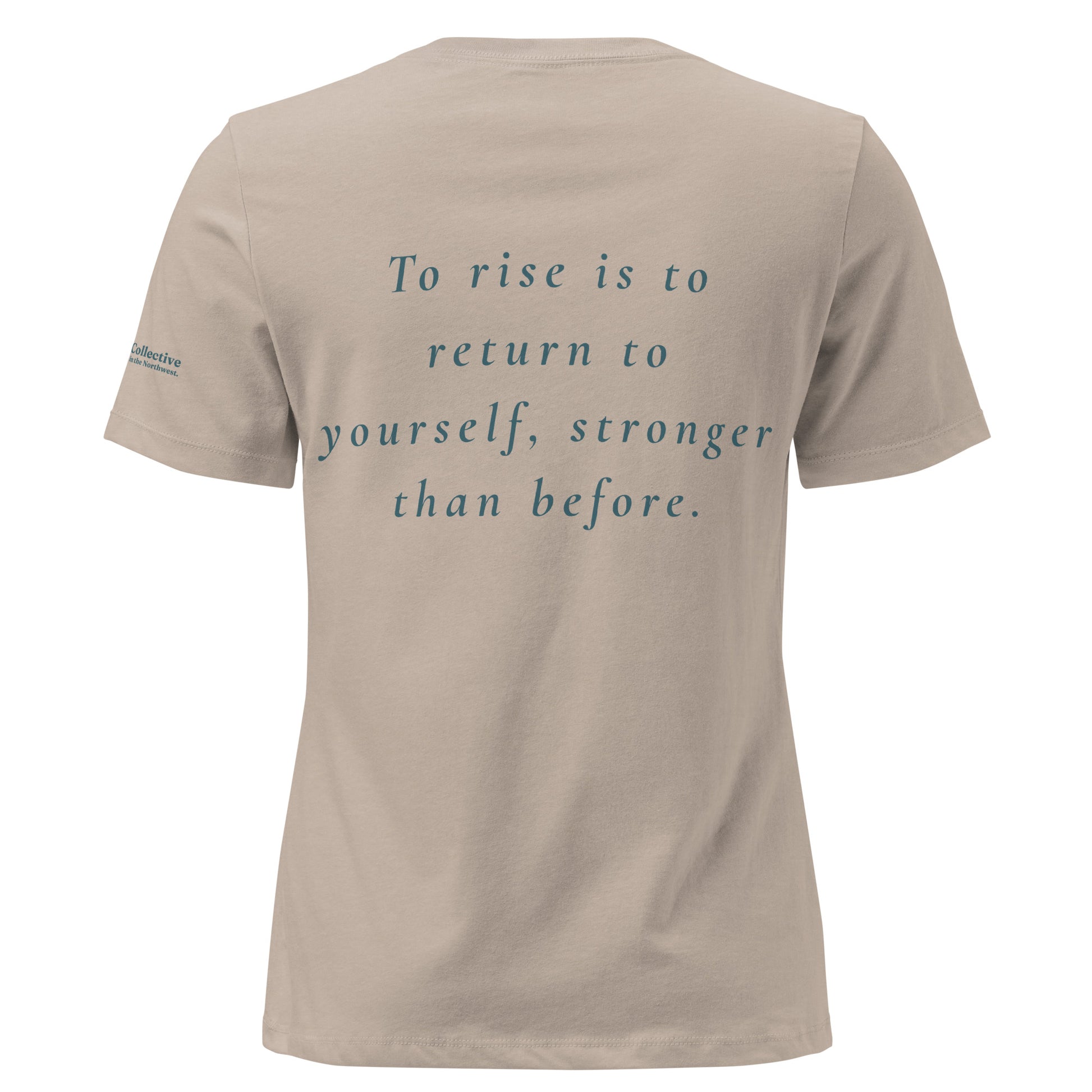 Rise Women's Relaxed T-Shirt — heather stone, back view, queer-owned PNW Pride apparel