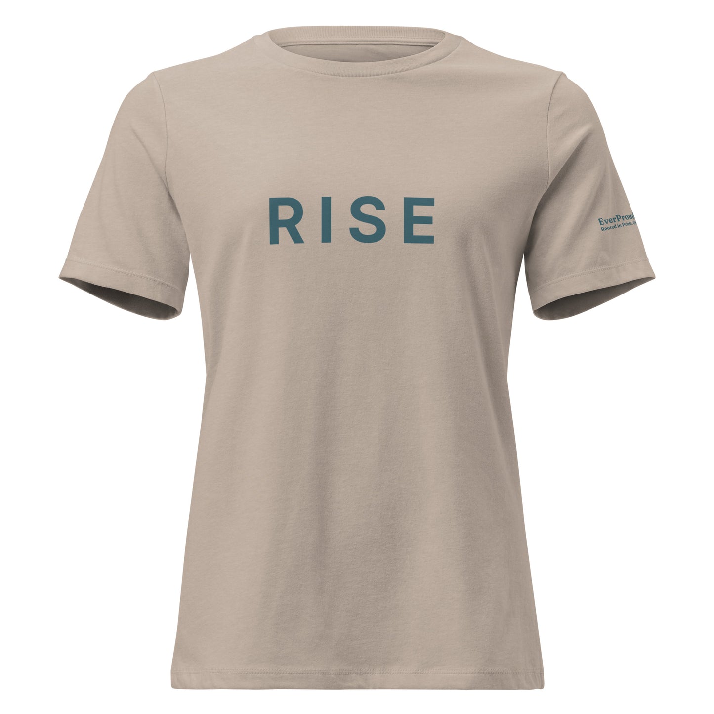 Rise Women's Relaxed T-Shirt — heather stone, front view, queer-owned PNW Pride apparel