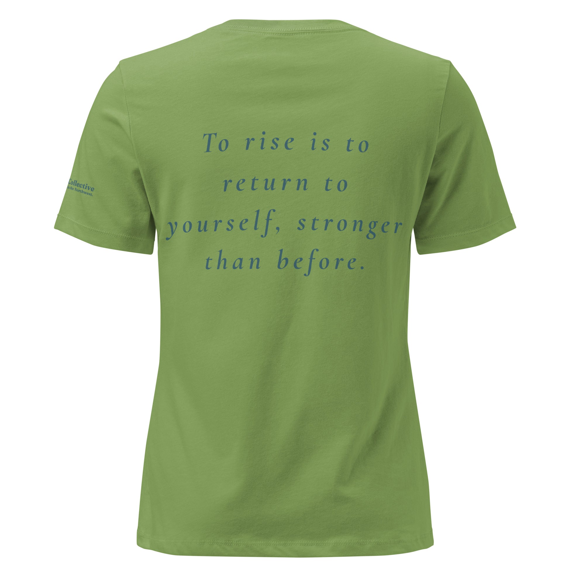 Rise Women's Relaxed T-Shirt — leaf, back view, queer-owned PNW Pride apparel
