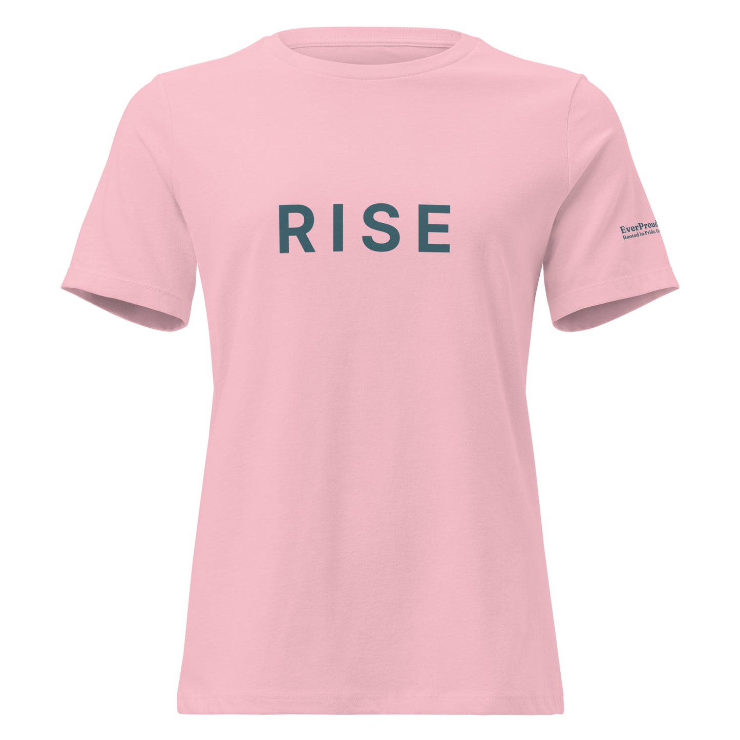 Rise Women's Relaxed T-Shirt — pink, front view, queer-owned PNW Pride apparel