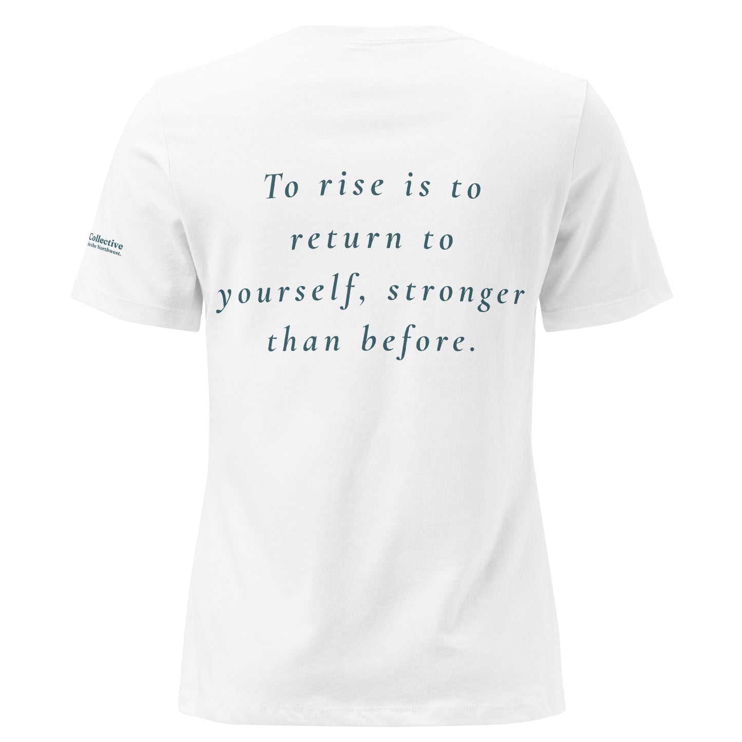 Rise Women's Relaxed T-Shirt — white, back view, queer-owned PNW Pride apparel