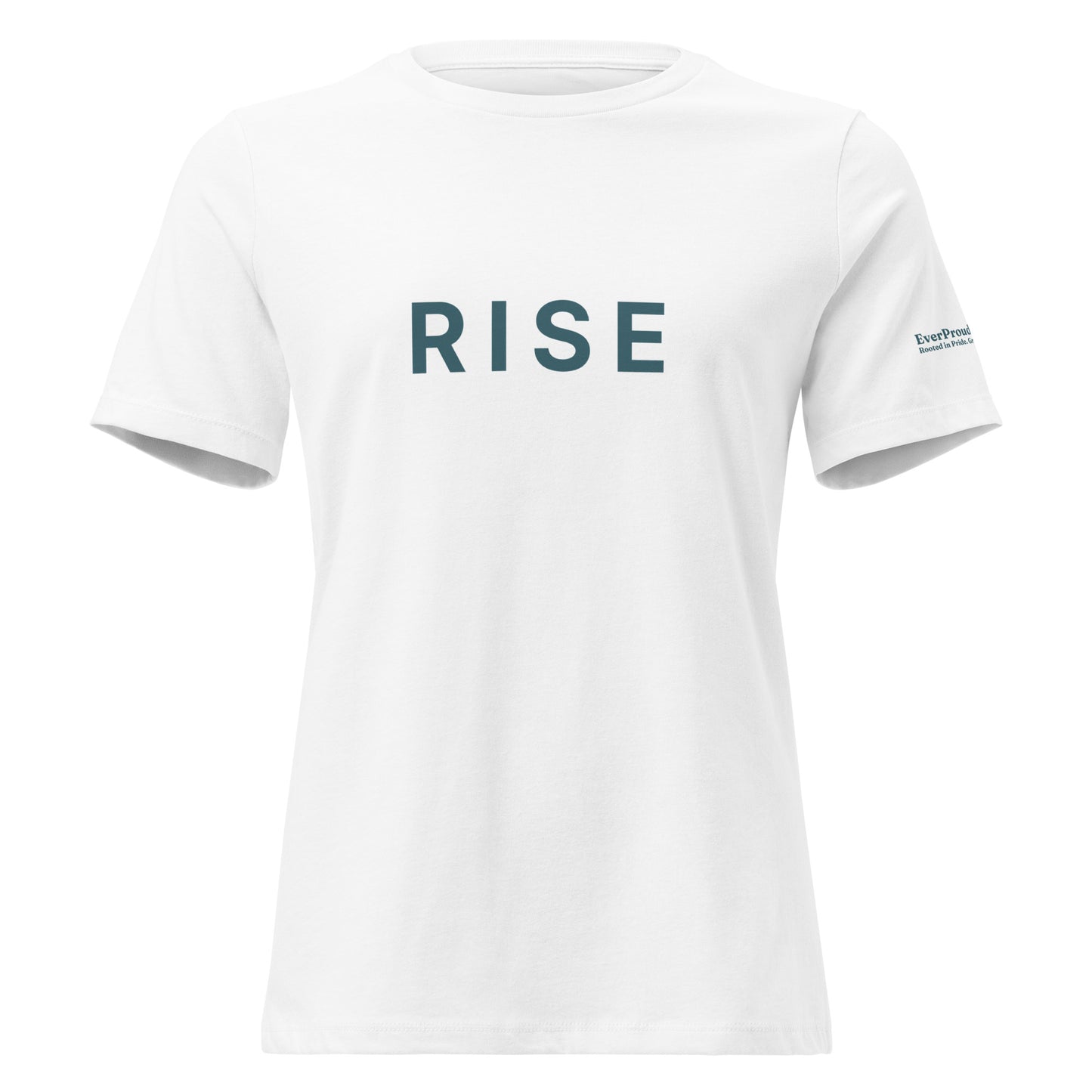 Rise Women's Relaxed T-Shirt — white, front view, queer-owned PNW Pride apparel