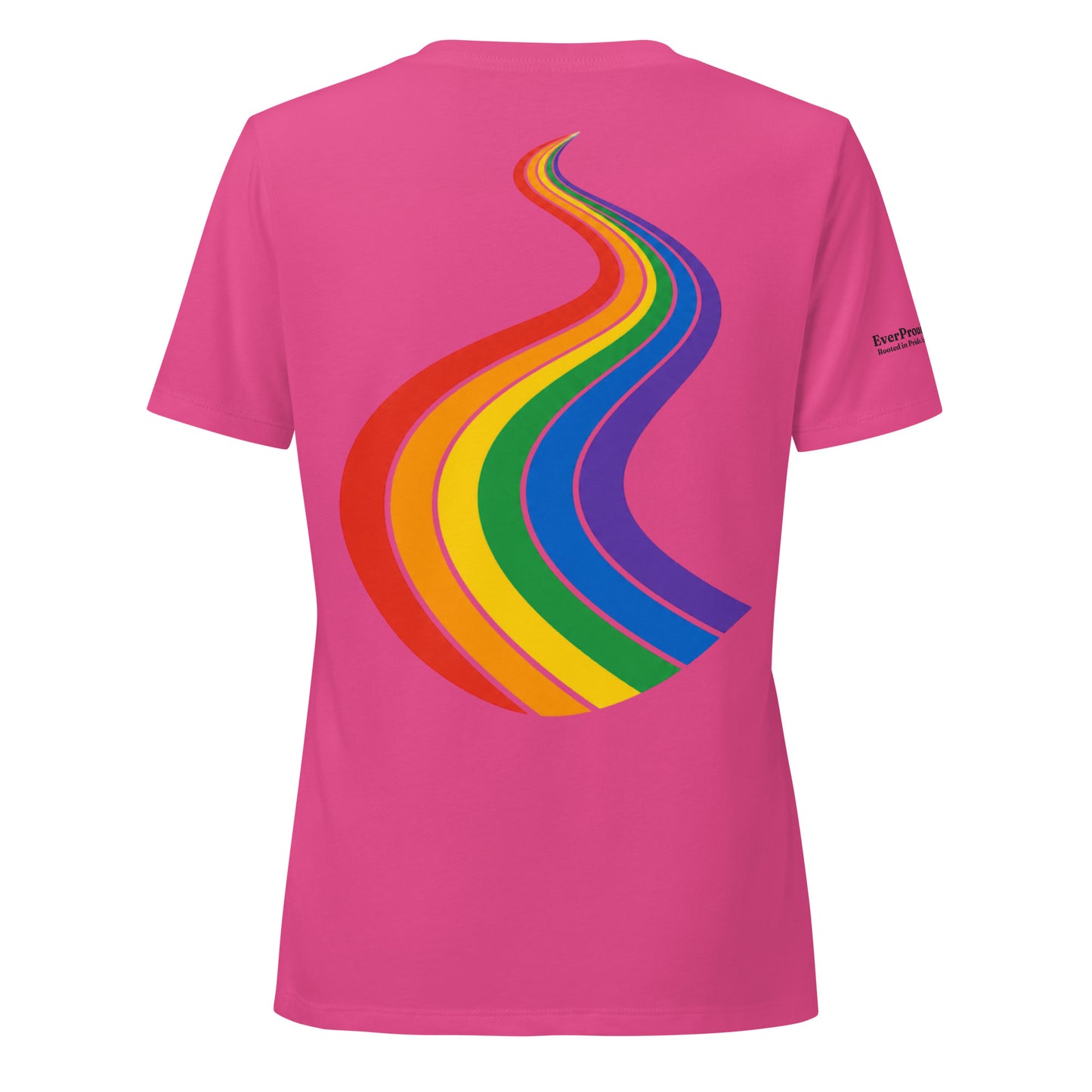 ProudPath Women's Relaxed V-Neck T-Shirt — berry, back view, queer-owned PNW Pride apparel