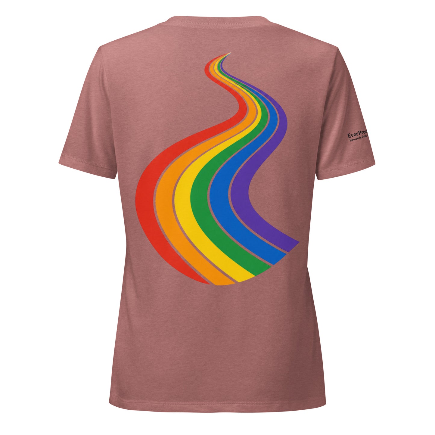 ProudPath Women's Relaxed V-Neck T-Shirt — heather mauve, back view, queer-owned PNW Pride apparel