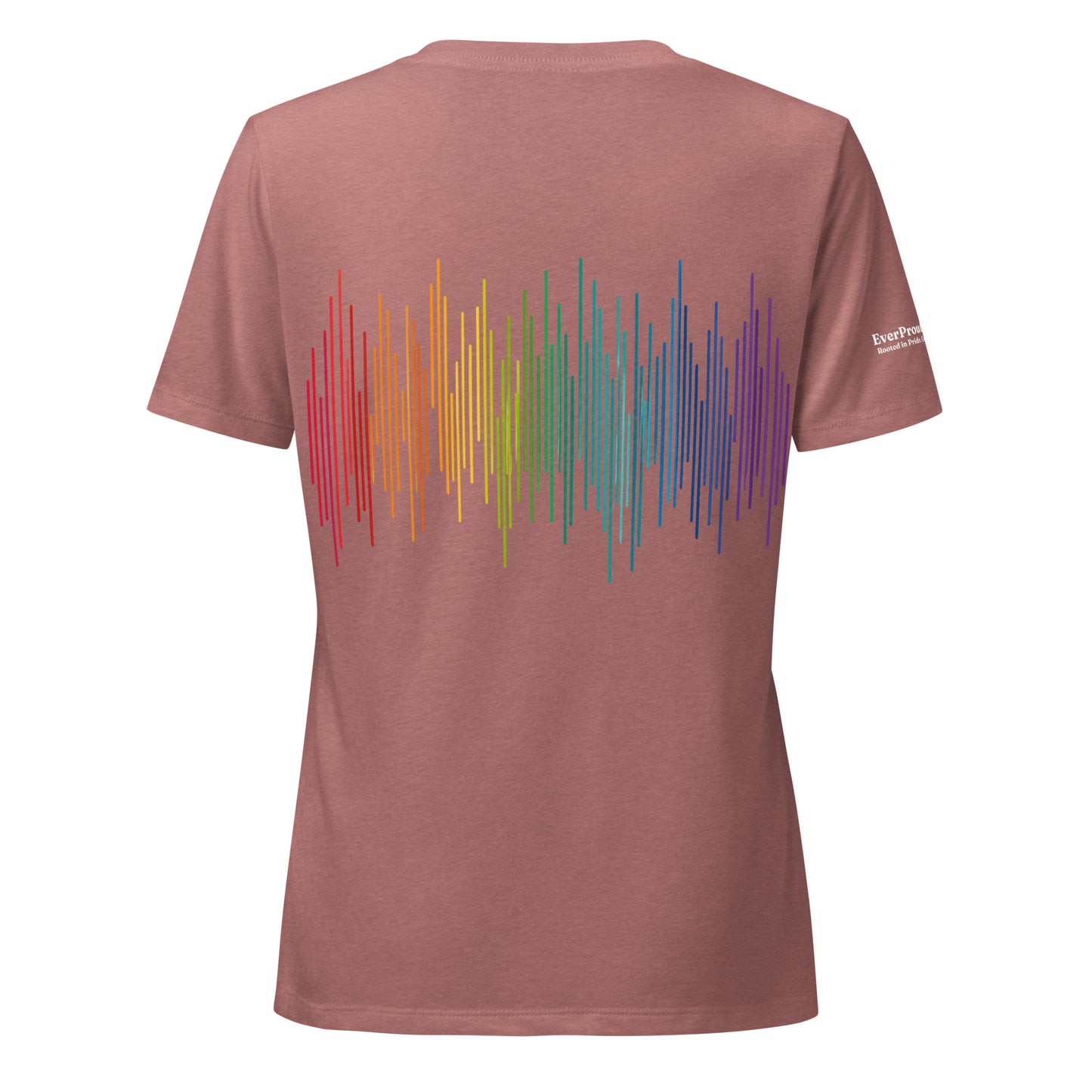 PrideFall Women's Relaxed V-Neck T-Shirt — heather mauve, back view, queer-owned PNW Pride apparel