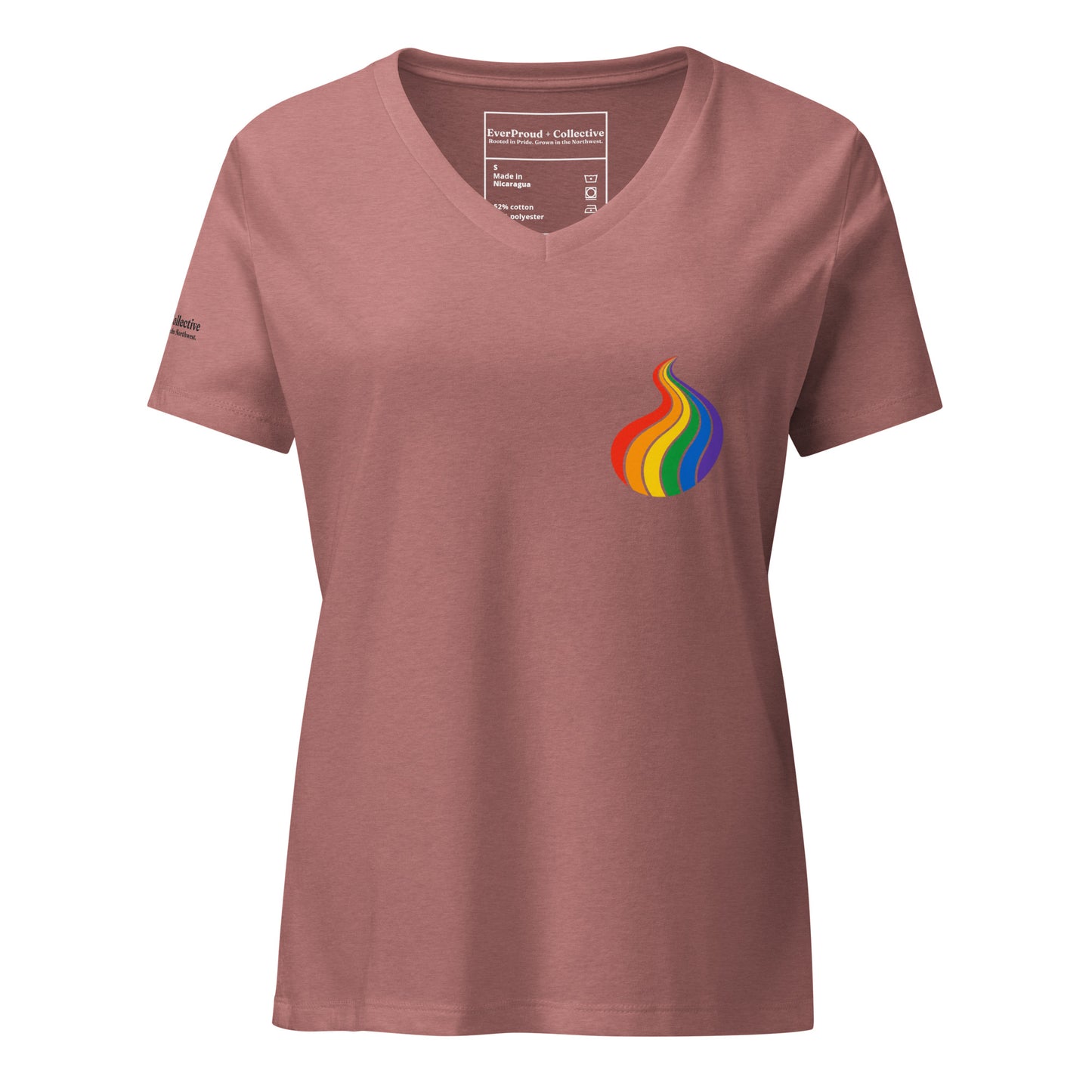 ProudPath Women's Relaxed V-Neck T-Shirt — heather mauve, front view, queer-owned PNW Pride apparel