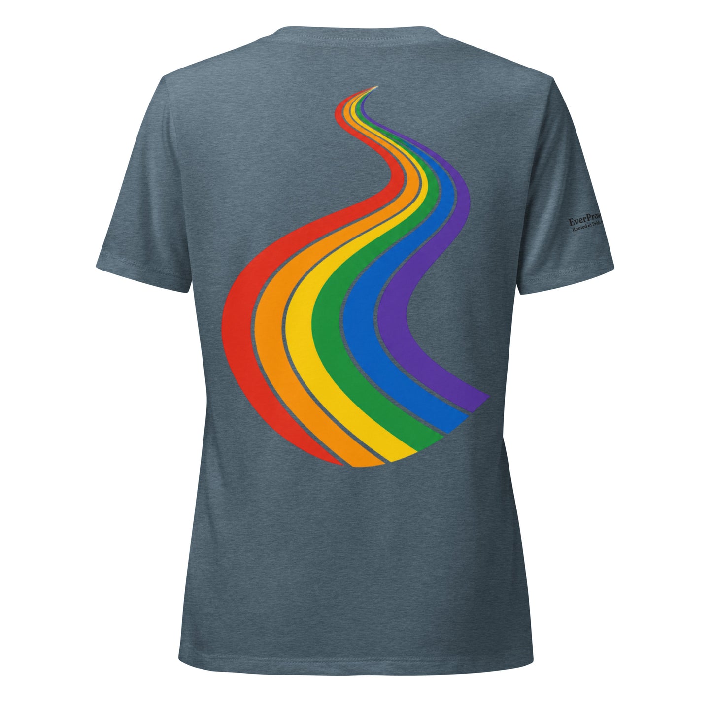 ProudPath Women's Relaxed V-Neck T-Shirt — heather slate, back view, queer-owned PNW Pride apparel