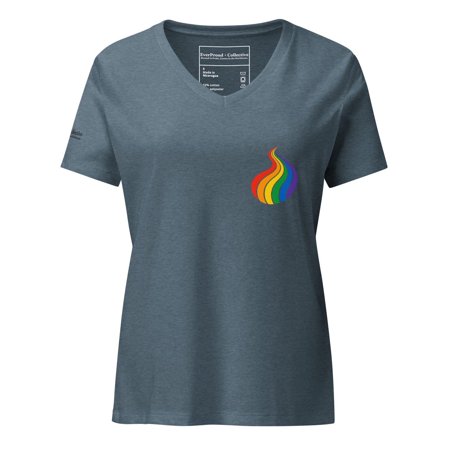 ProudPath Women's Relaxed V-Neck T-Shirt — heather slate, front view, queer-owned PNW Pride apparel