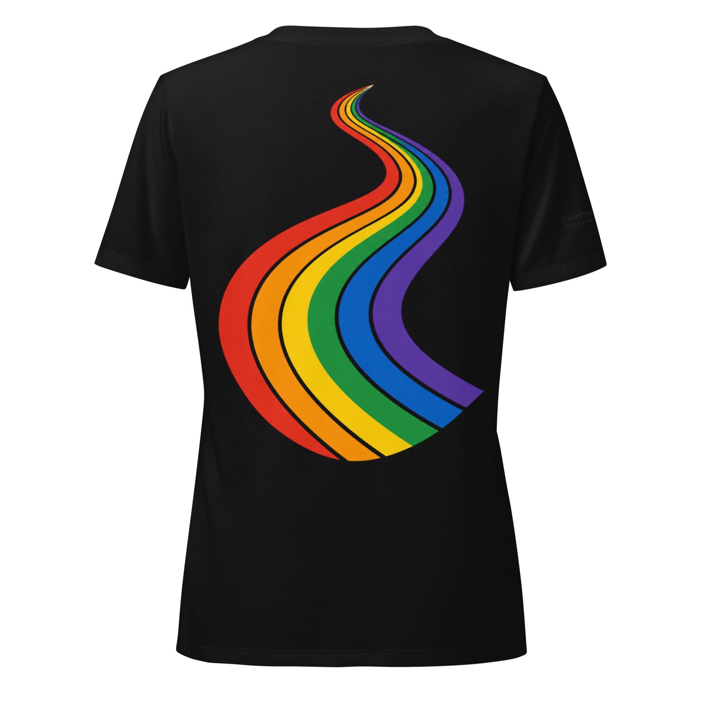 ProudPath Women's Relaxed V-Neck T-Shirt — solid black blend, back view, queer-owned PNW Pride apparel