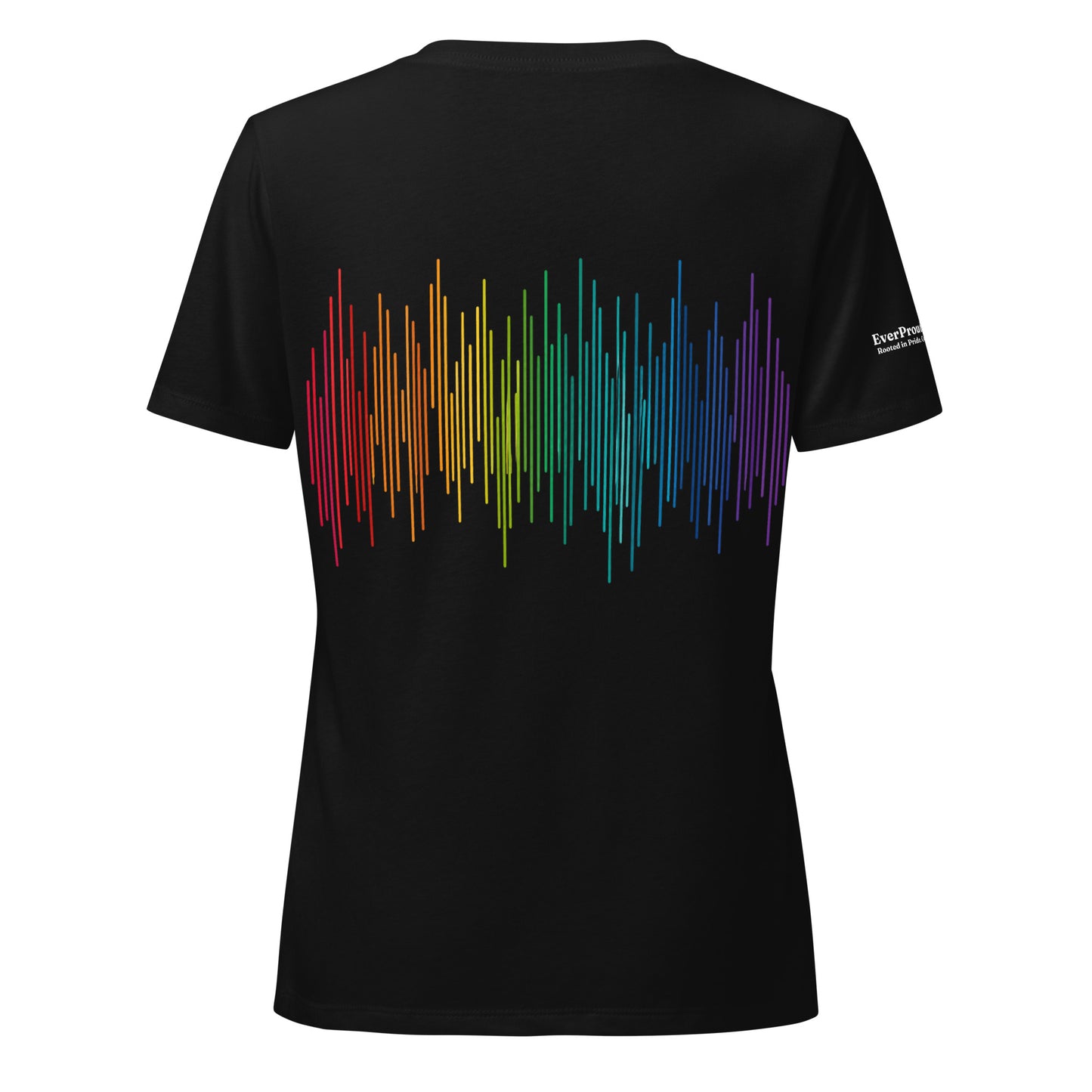 PrideFall Women's Relaxed V-Neck T-Shirt — solid black blend, back view, queer-owned PNW Pride apparel