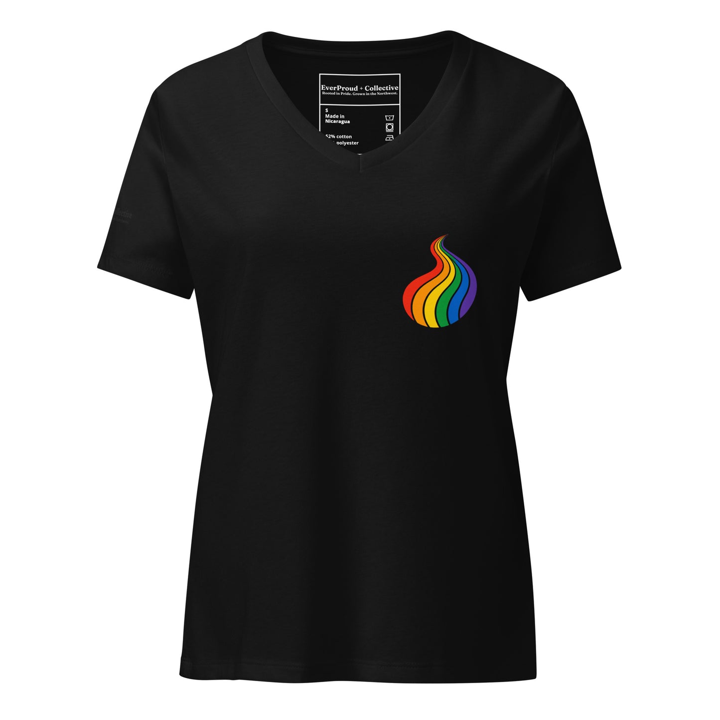 ProudPath Women's Relaxed V-Neck T-Shirt — solid black blend, front view, queer-owned PNW Pride apparel