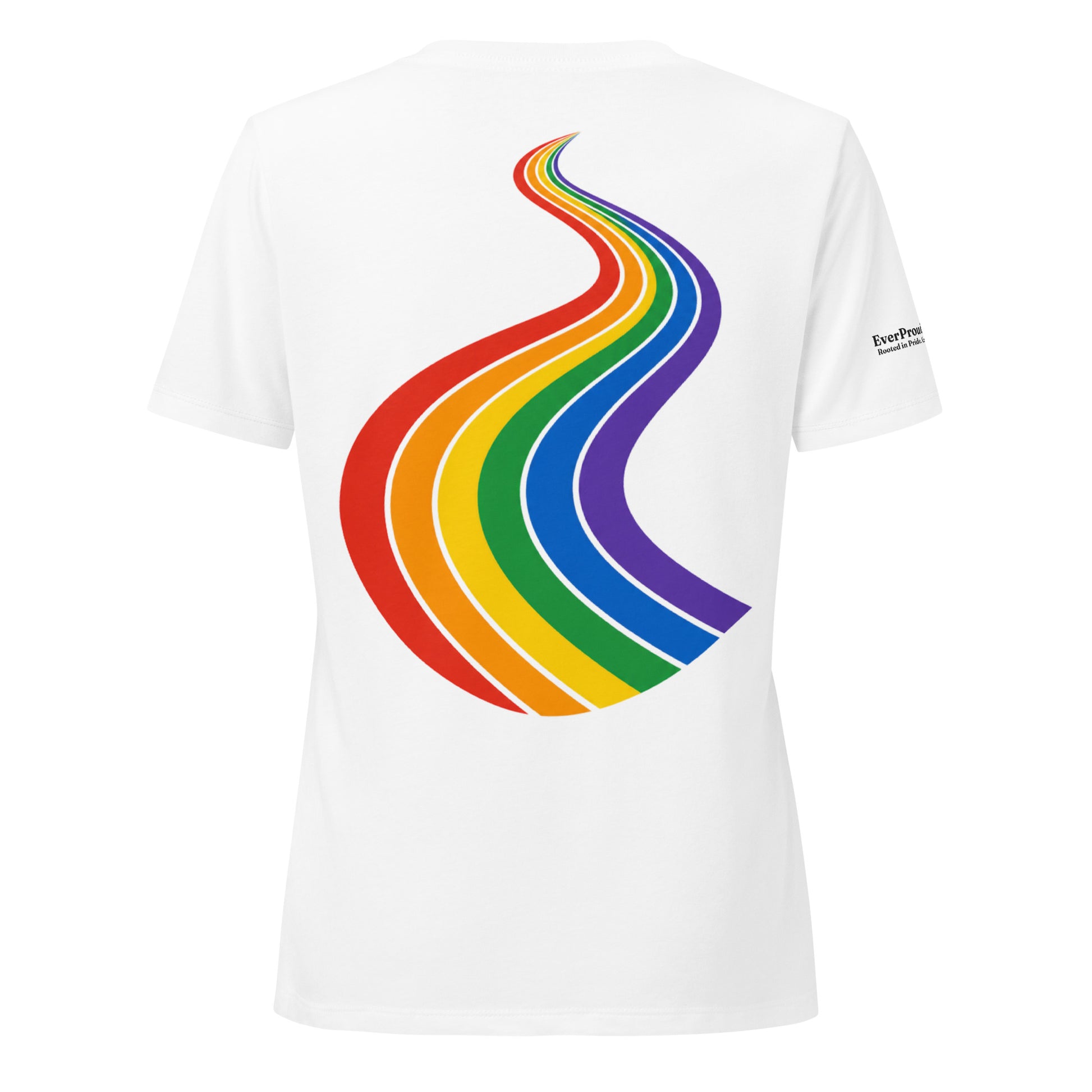 ProudPath Women's Relaxed V-Neck T-Shirt — solid white blend, back view, queer-owned PNW Pride apparel