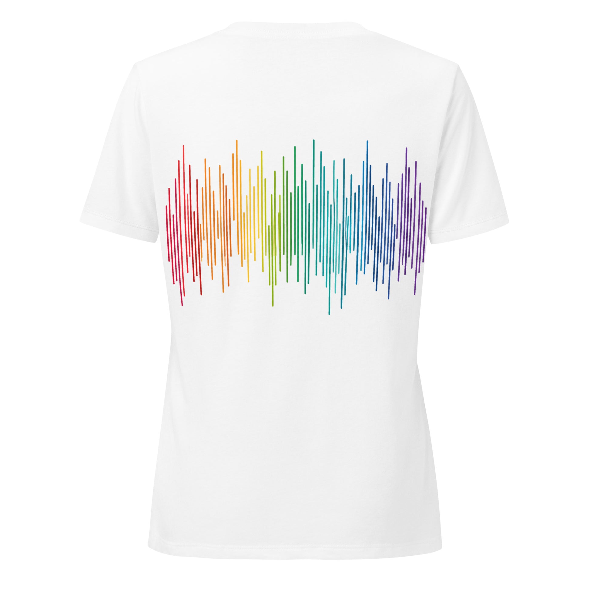 PrideFall Women's Relaxed V-Neck T-Shirt — solid white blend, back view, queer-owned PNW Pride apparel