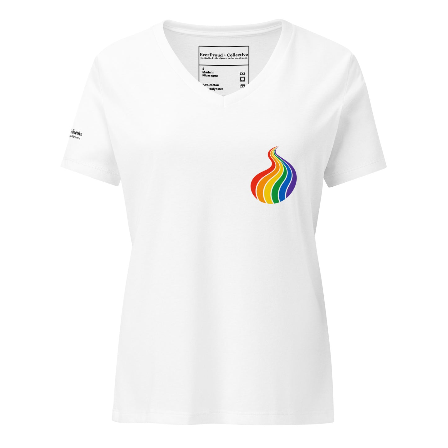 ProudPath Women's Relaxed V-Neck T-Shirt — solid white blend, front view, queer-owned PNW Pride apparel